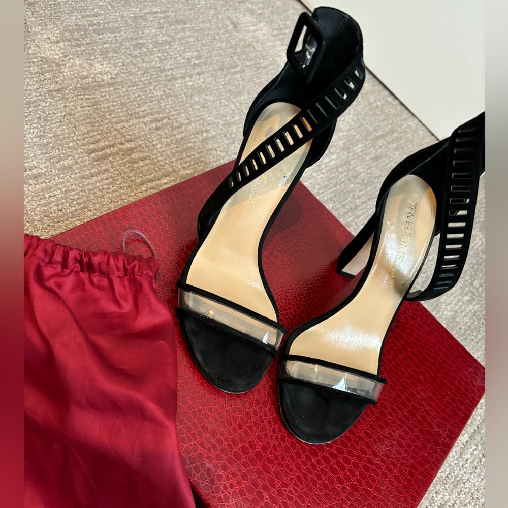 Tamara Mellon strappy sandal with ankle tie.
